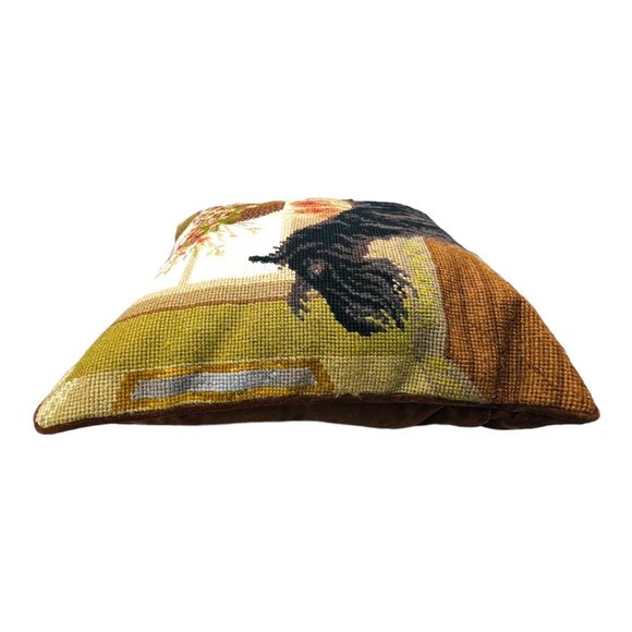 Vintage Needlepoint Scottish Terrier Dog Roses 17"x12" rectangular Pillow - Picture 5 of 10